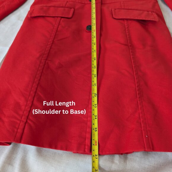 JACOB Long Red Trench Coat Button Up with Faux Pockets Women's Size M - Picture 13 of 13